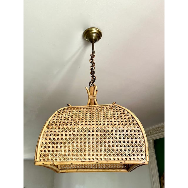 Rattan Cane Pendant Light, 1970s For Sale - Image 9 of 9