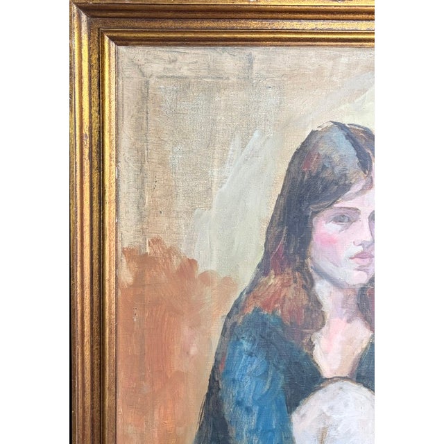 Mid 20th Century Early Oil Painting - Portrait of a Sitting Girl For Sale - Image 5 of 9