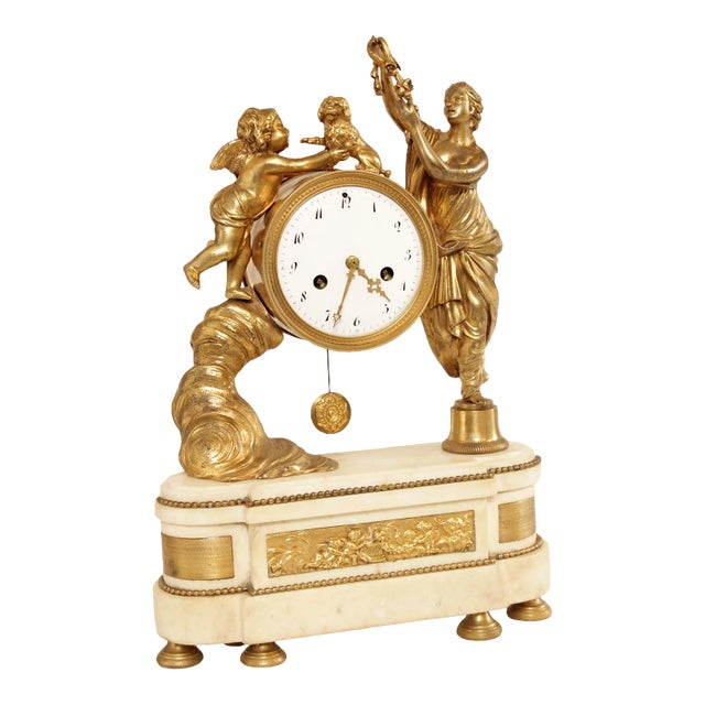 Louis XVI Style Figural Gilt-Bronze and Marble Mantel Clock For Sale