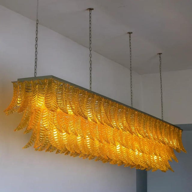 Monumental Rectangular Amber Felci Murano Glass Chandelier by Simoeng For Sale - Image 4 of 6