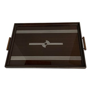 Vintage Art Deco Wood and Glass Handled Tray For Sale