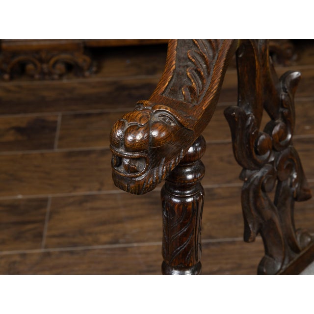 English 19th Century Oak Corner Chair with Carved Foliage and New Upholstery For Sale - Image 9 of 10