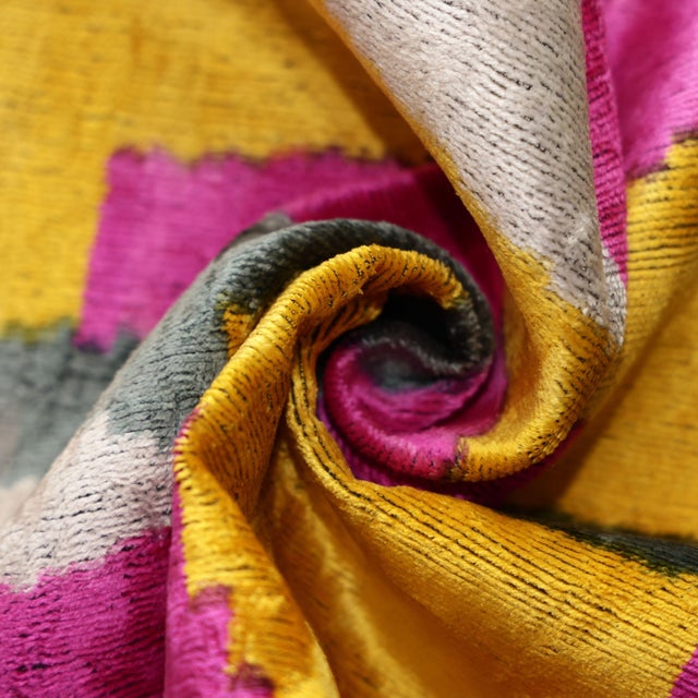 Mid-Century Modern Abstract Silk Velvet Pillow 20x20 in Handmade Geometric Luxury Accent Cushion For Sale - Image 3 of 8