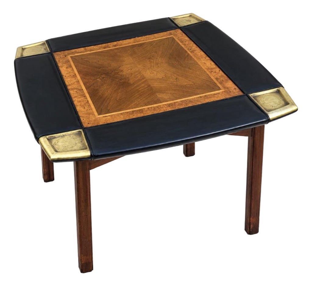 1960s John Stuart Game Table in Walnut Leather and Brass