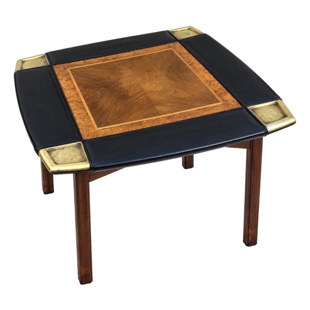 1960s John Stuart Game Table in Walnut Leather and Brass For Sale