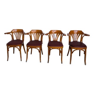 Vintage Bentwood Dining Chairs with Red Faux Leather in the style of Thonet Style, 1970s, Set of 4 For Sale