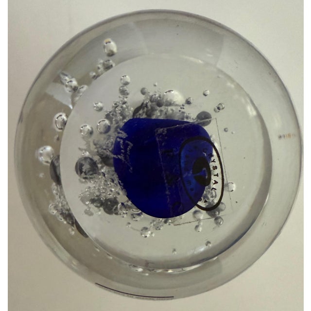 Contemporary VTG F&c Crystal Art Glass Paperweight Controlled Bubble; Signed; Made in Poland For Sale - Image 3 of 7
