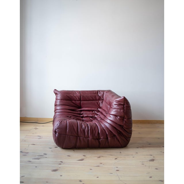 Togo Set in Burgundy Brown Leather, 1970s, Set of 5 For Sale - Image 6 of 15