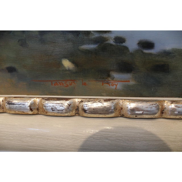 Blue Mid Century Oil Painting of French Fishing Town by Artist Tanguy Le Roy For Sale - Image 8 of 10