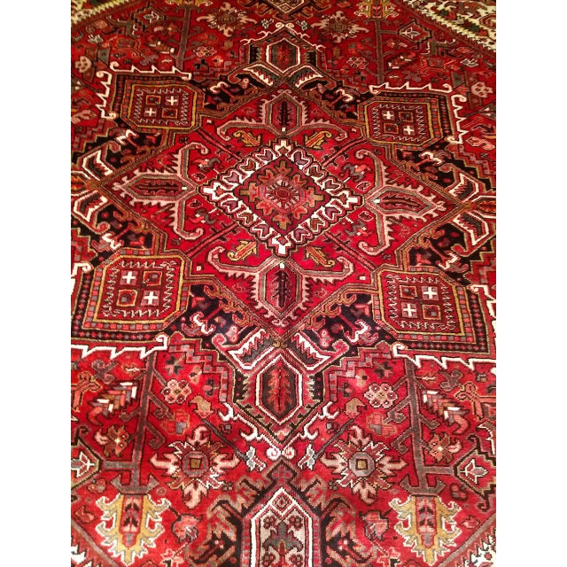 Vintage Persian Heriz Rug, Hand-Knotted Wool, Geometric Medallion Pattern, Red & Navy, 8x10 For Sale - Image 4 of 10