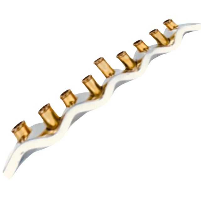 Silver 90s Post Modern Memphis Design Minimalist Elegant Aluminum Modernist Zig Zag Wave Menorah For Sale - Image 8 of 11