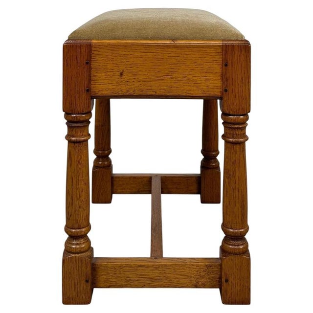 Antique English Oak Writing Table with Matching Stool, 1900s, Set of 2 For Sale - Image 9 of 18