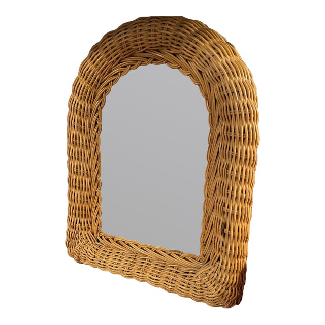Vintage MCM Wicker Wall Mirror For Sale