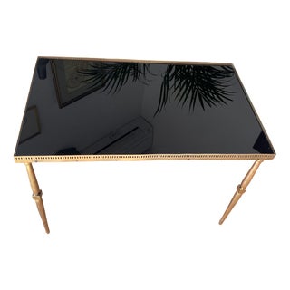 Coffee Table in Brass with Black Glass Top, 1930s For Sale