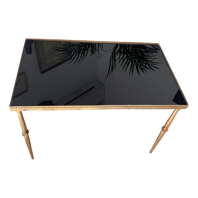 Coffee Table in Brass with Black Glass Top, 1930s For Sale