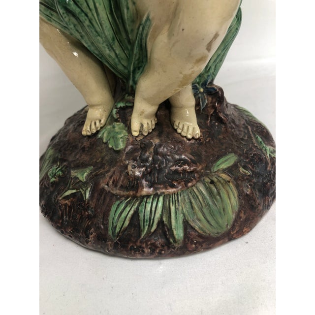 Green Antique Majolica Cherub Pedestal Centerpiece For Sale - Image 8 of 9