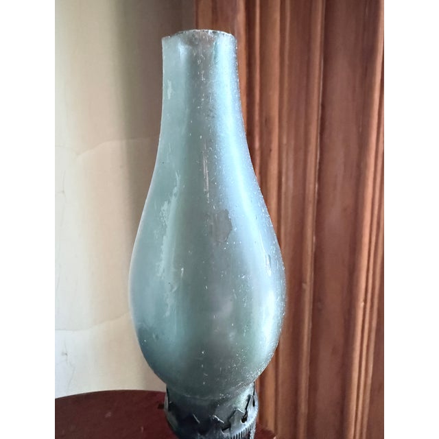 Vintage Mid Century 1960s Mini Hurricane Lantern Blue Glass For Sale - Image 4 of 9