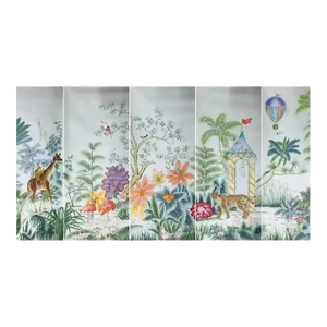 Chinoiserie Mural Hand Painted Wallpapers With Animals - 5 Panels