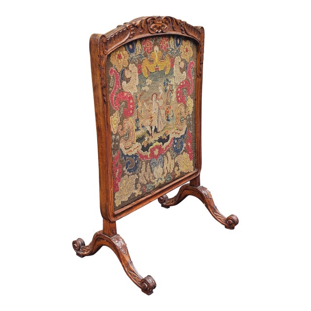18th Century Louis XVI Flemish Style Walnut and Needlepoint Tapestry Fireplace Screen For Sale