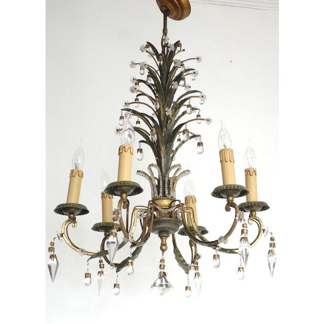 Gold Burnished Metal & Crystal 6-Bulb Chandelier from Maison Baguès, 1930s For Sale - Image 8 of 18
