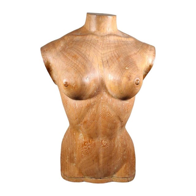 Immerse yourself in the timeless elegance of 1950s French artistry with this elegant wooden female torso. Sculpted from...