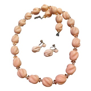 Lucite Demi-Parure Marriage in Pink Earrings and Necklace, Classic MCM West Germany For Sale