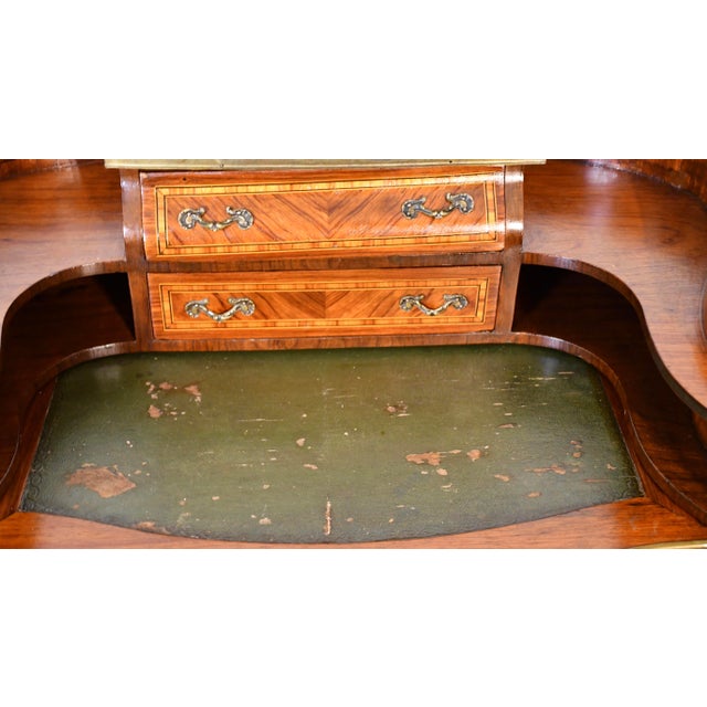 Brown 1900s Antique French Louis XV Walnut Inlaid Ladies Writing Desk / Bonheur-Du-Jour For Sale - Image 8 of 17