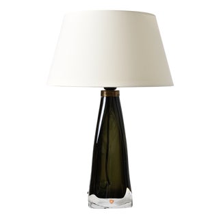Smoked Green Glass Table Lamp from Orrefors, 1960s For Sale