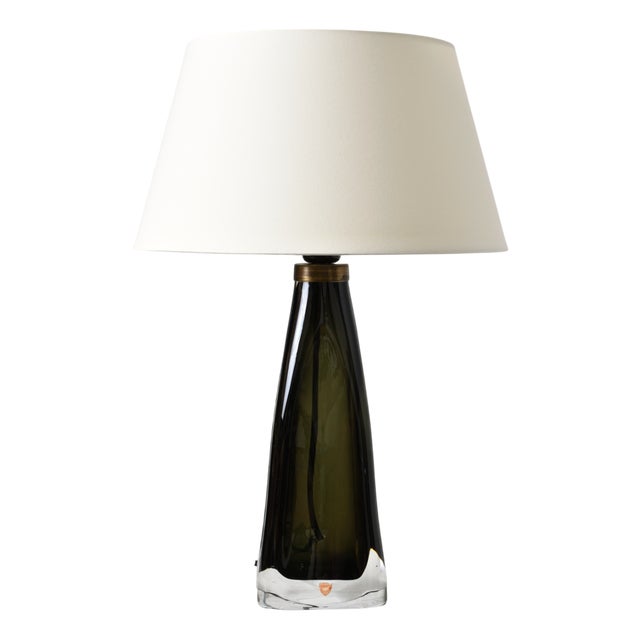 Smoked Green Glass Table Lamp from Orrefors, 1960s For Sale