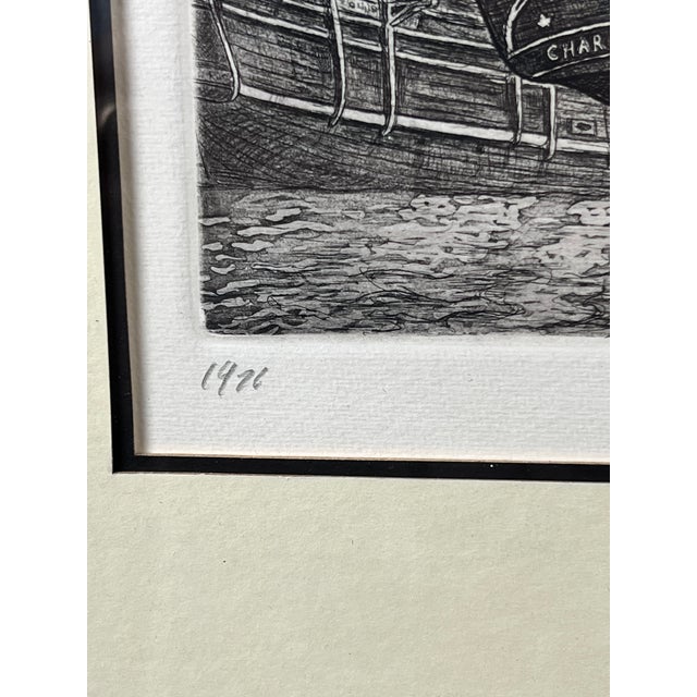 1970s Framed Etching “Whaling Ship Charles W. Morgan New Bedford”, by Alan Jay Gaines For Sale - Image 4 of 8