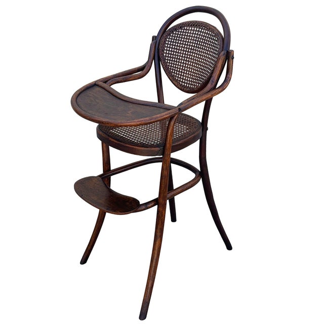 Wood Vienna Secession Bent Oak & Caine Children's High Chair Attributed to Gebrüder Thonet For Sale - Image 7 of 7