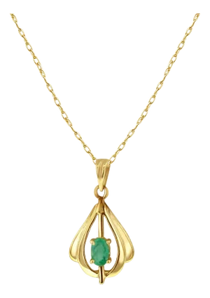 Teardrop Shaped Oval Emerald Necklace 16"