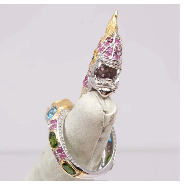1990s Sterling Gold, Ruby, Amethyst & Emerald Gemstone D Dragon Ring Size 9 For Sale In West Palm - Image 6 of 7