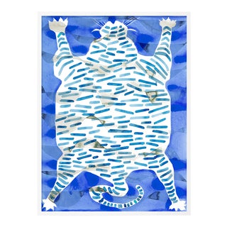 Tiger Rug Blue by Kate Roebuck in White Framed Paper, Medium Art Print For Sale