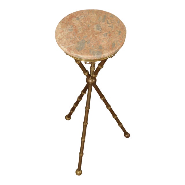 Antique Victorian Marble Top Brass Pedestal Stand For Sale