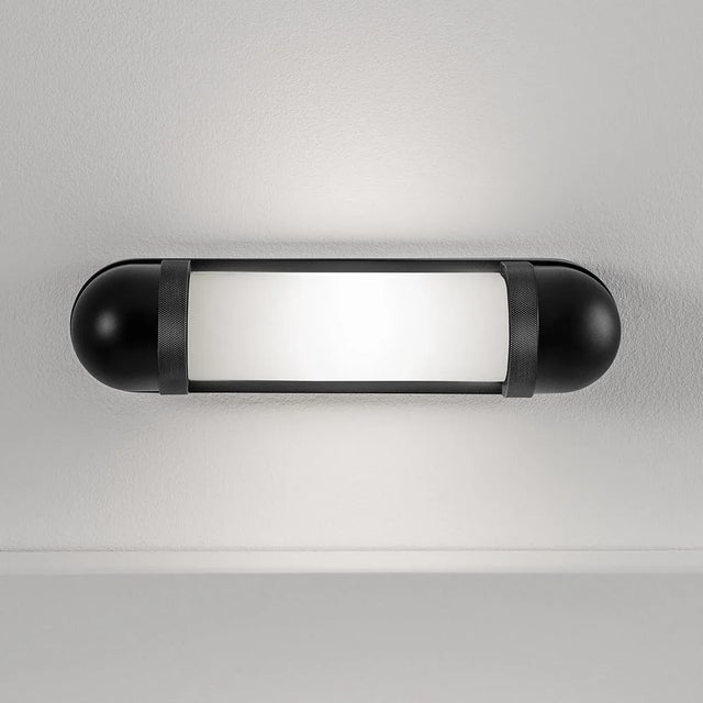 Satin Black With Matt Opal Glass Bathroom Wall Light For Sale - Image 4 of 5