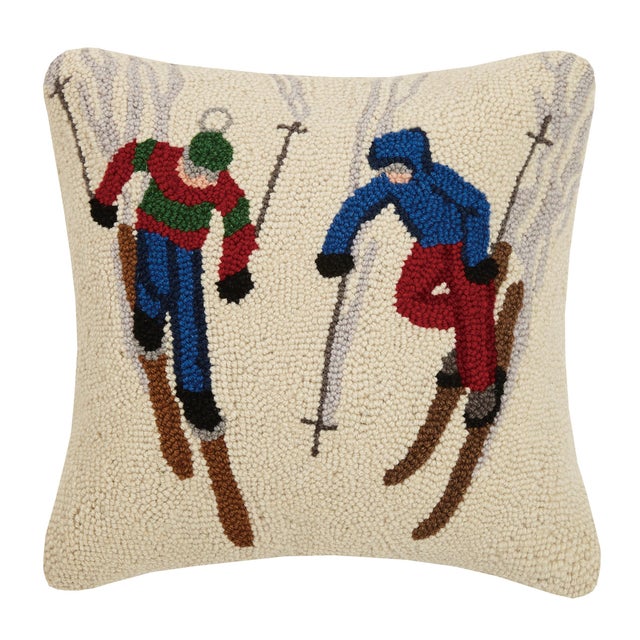 Traditional Ski Buddies Hook Pillow 16" x 16" For Sale - Image 3 of 3