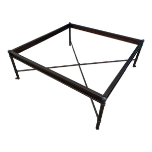 1990s Modern Square Iron Coffee Table With Glass Top