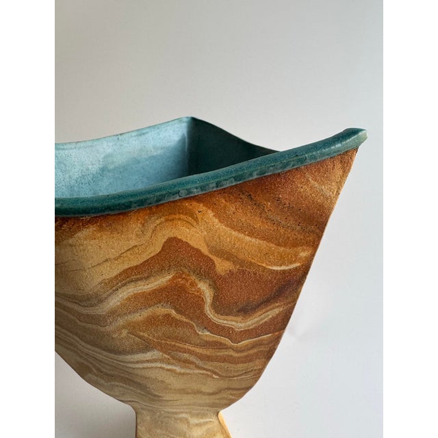 Modern Signed Sculptural Marbled Stoneware Vase For Sale - Image 3 of 12