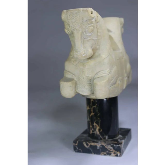 Stone Vintage 'Louvre' Paris Classical Statues Bookend Bulls on Marble Pedestal - a Pair For Sale - Image 7 of 9