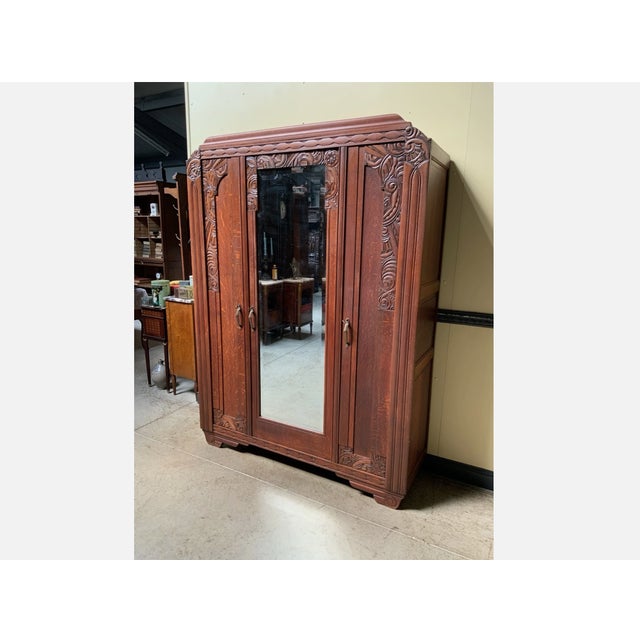Brown Antique Art Deco Wardrobe, 1930 For Sale - Image 8 of 12