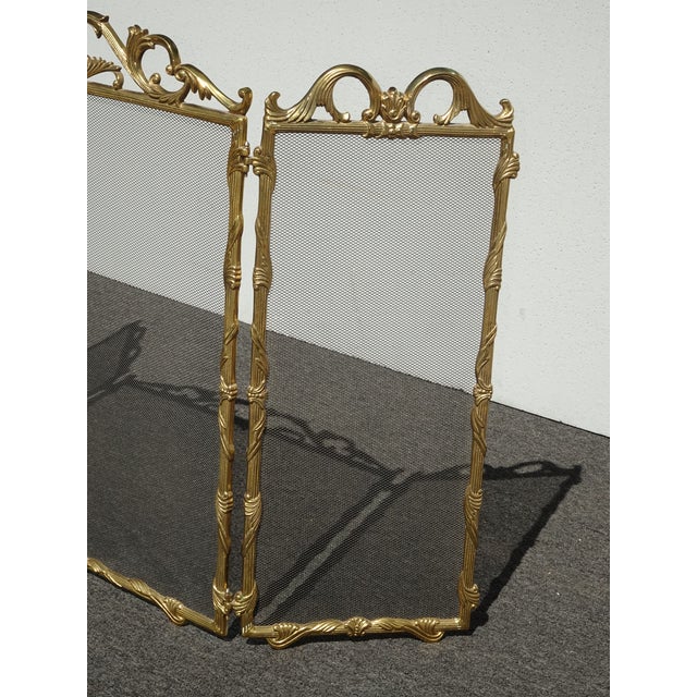 Metal Vintage French Country Brass W Mesh Three Panel Fireplace Screen For Sale - Image 7 of 15