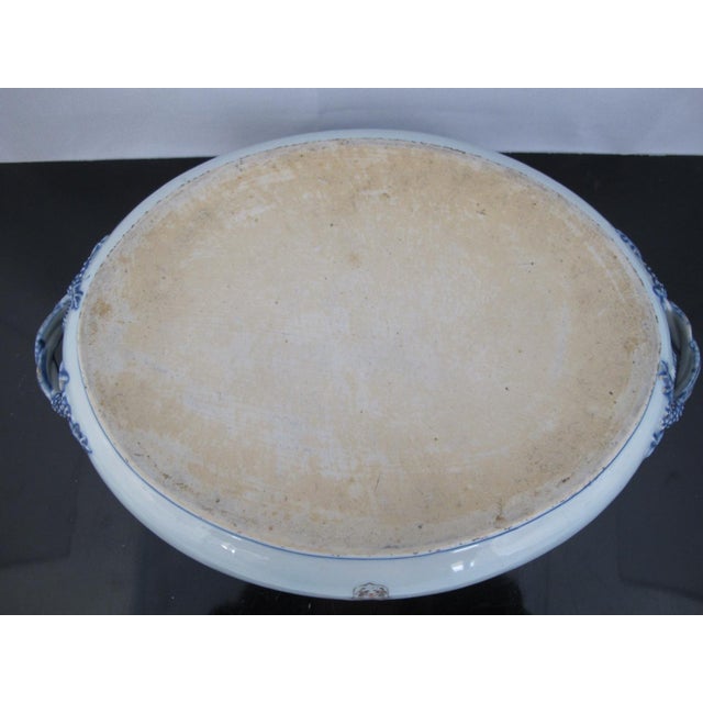 Chinese Export Canton Blue Nanking Village Armorial Porcelain Serving Bowl For Sale - Image 10 of 14