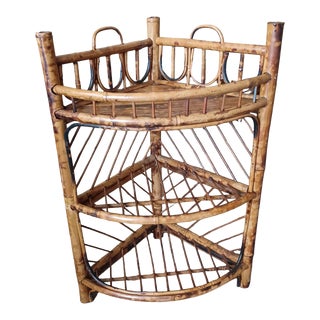Vintage Boho Chic Burnt Bamboo Corner Stand/Shelf For Sale