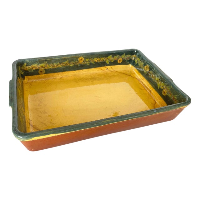 Earthenware Oven Dish with Flower Decoration, 1960s For Sale