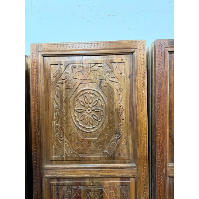 Antique Spanish Style Double Carved Entry Doors in Solid Wood | Statement Architectural Panels 80x36 For Sale In Orlando - Image 6 of 9