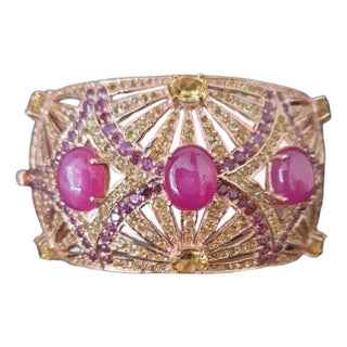 Bochic “Capri” Vintage Ruby, Amethyst & Sapphire Cuff Set In 18K & Silver For Sale