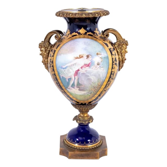 Sevres Blue Ground Two Handle Ovoid Vase For Sale