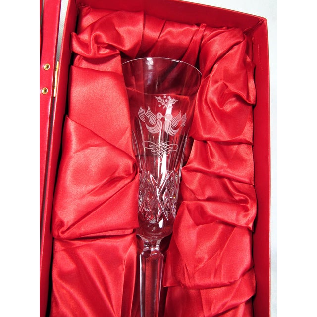 Waterford Crystal Vintage #2 Waterford Crystal "12 Days of Christmas" Flute Glass "Two Turtle Doves" For Sale - Image 4 of 15