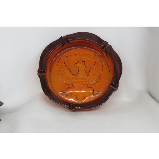 Tiara Embossed American Eagle Amber Art Glass Large Ashtray 4677b For Sale - Image 17 of 17